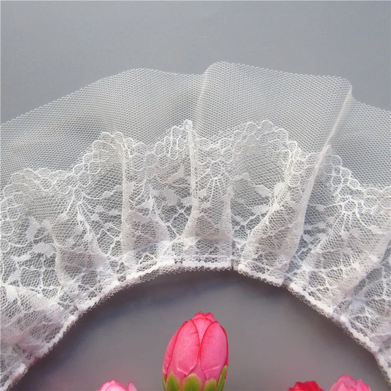 1 ярд белая мягкая 2-слойная плиссированная вуаль кружевная оборка присборенная