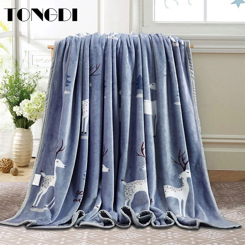 TONGDI утолщенное мягкое теплое флисовое меховое одеяло с принтом зимнее покрывало