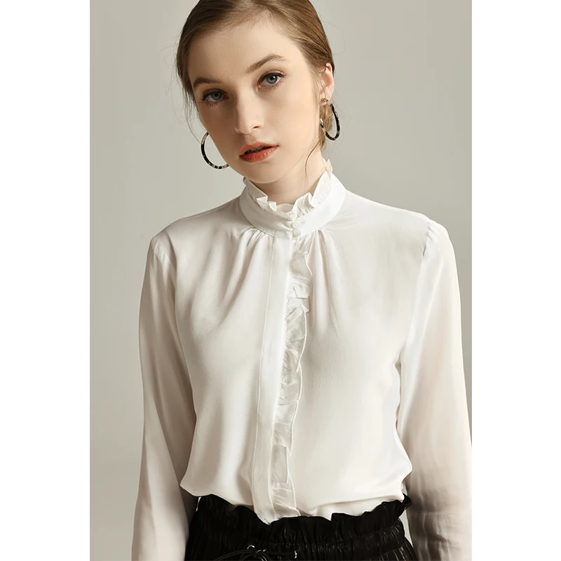 Женская винтажная рубашка из чистого шелка базовый топ 100% тутового шелкопряда с