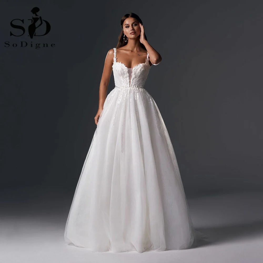 Купи SoDigne Boho Beach Wedding Dresses 2022 Lace Appliques Sexy Backless real photo Bridal Dress Simple Wedding Gowns Plus Size за 5,077 рублей в магазине AliExpress