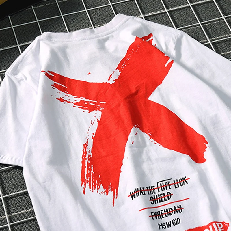 

2020 New Arrival Tshirt Homme Knitted Casual Cross Youth Summer Short Sleeved Loose Male O-neck Print Cotton T Shirt Hot Sale