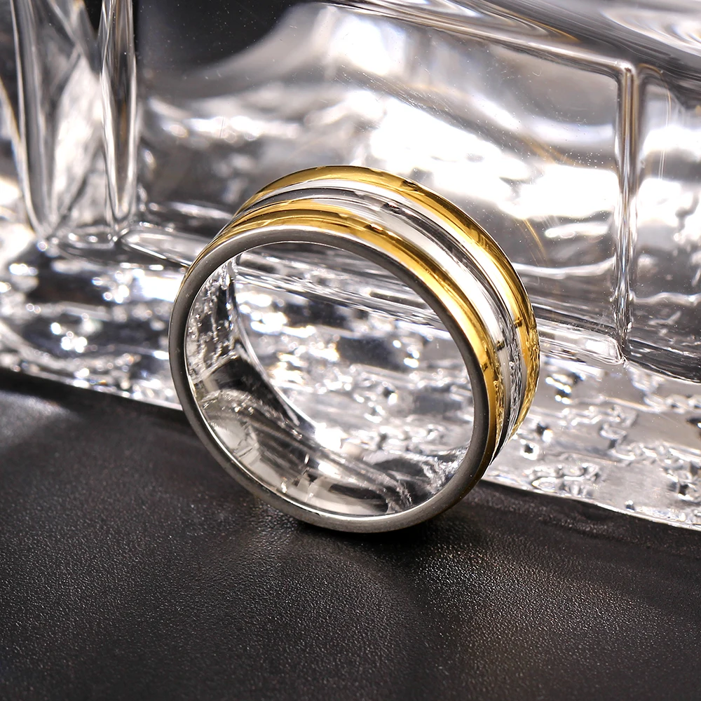Мужское кольцо из титановой стали золотистое/серебристое в стиле панк рок