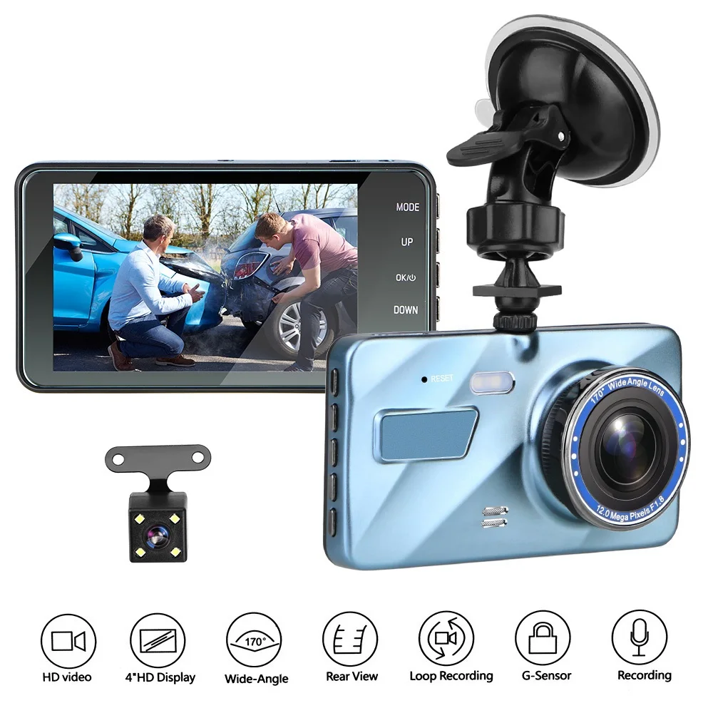 Câmera do carro dvr gravador de vídeo traço cam 1080p hd gravadores com vista traseira 4.0 "ciclo gravador dashcam 3 em 1