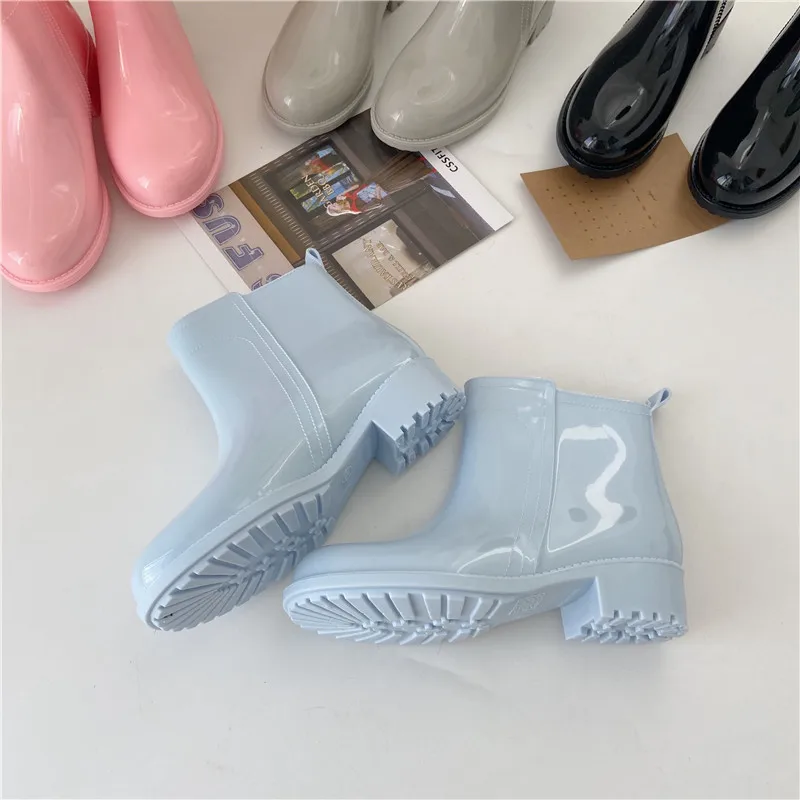 Fashion Ankle Rain Boots Women Rubber Waterproof  Spring/Autumn Rainboots Ladies Non-Slip Shunt Women's Plush Warm Shoes