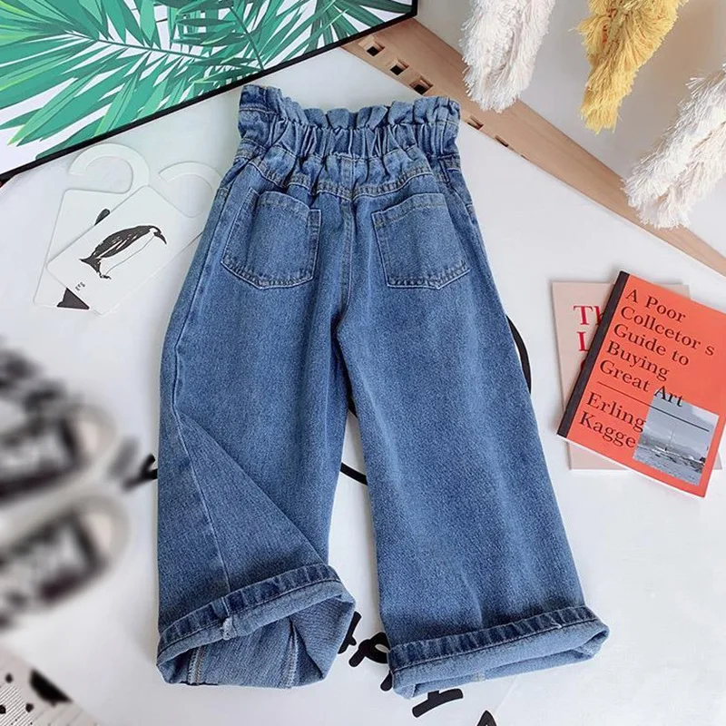 

Kids Toddler High Waist Jeans Trousers Spring Autumn Children Loose Straight Soft Denim Pants Girls Wide-legged Jeans Pants
