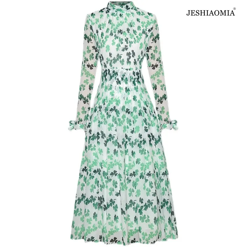 

JESHIAOMIA- 2021 Summer Stand Collar Floral Print Midi Dress