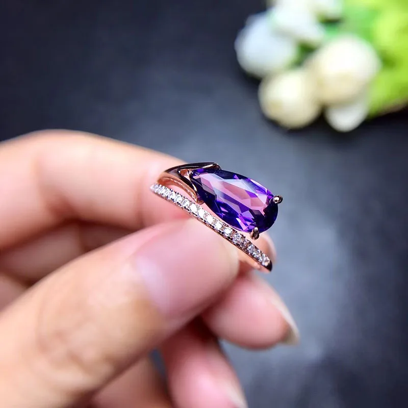 Water Drop Amethyst Ring for Women Engagement 6x12mm Fine Jewelry High Quality Low Price with Certificate S925 Sterling Silver | Украшения