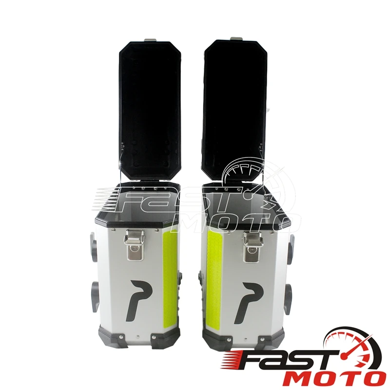 للبيع 2 قطعة صناديق جانبية من الألومنيوم مقاوم للماء دراجة نارية بجولة الدراجات السرج حقيبة الأمتعة الجذع الجانب الحال بالنسبة لهوندا سوزوكي BMW F800R...