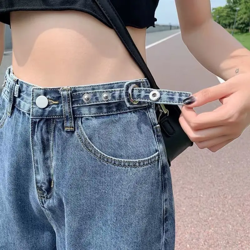 

2021 spring and autumn ladies Korean fashion retro stretch loose high waist streetwear y2k wide leg pants plus size cotton jeans
