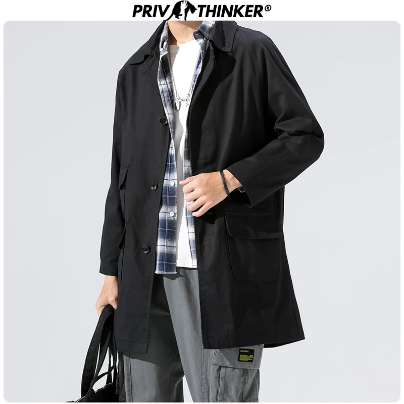 Мужской Тренч Privathinker однотонный длинный оверсайз в стиле хип хоп весна 2020|Плащи и