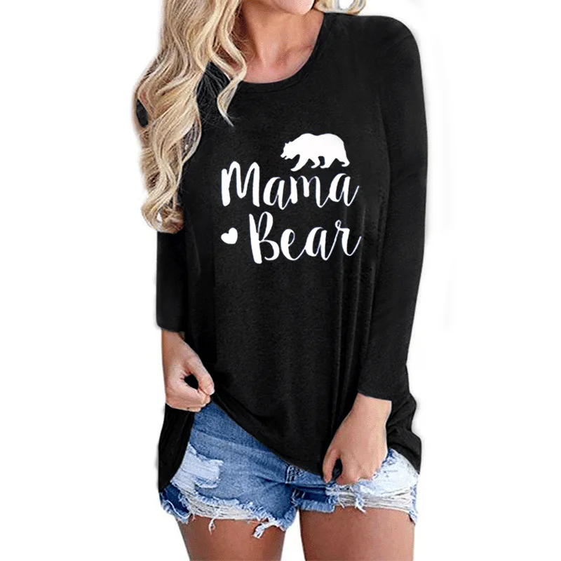 

Carney blouse mama bear letter print round neck long sleeve T-shirt