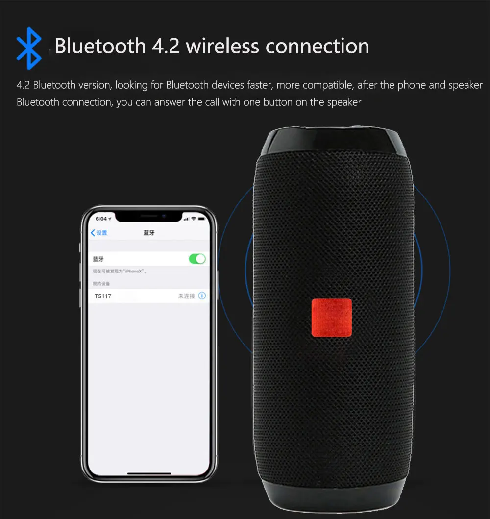 Портативный беспроводной Bluetooth динамик наружный стерео Бас громкий динамик коробка сабвуфер колонка с TF картой FM AUX MP3 музыкальный плеер TG