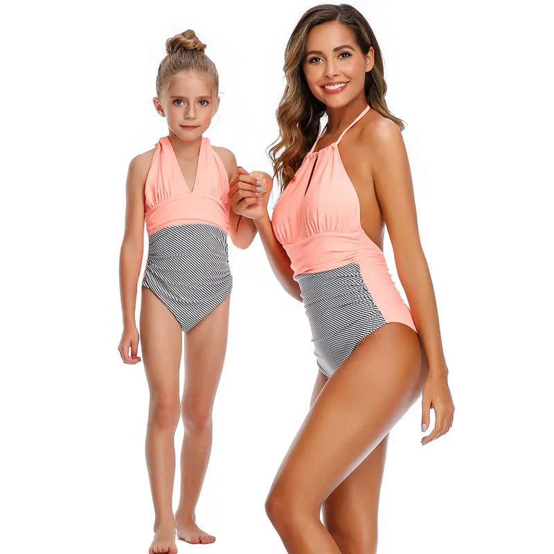 

Family Swimwear Mother Daughter Matching Swimsuit Mom Baby Mommy and Me Bikini Dresses Clothes Women Girls Beachwear