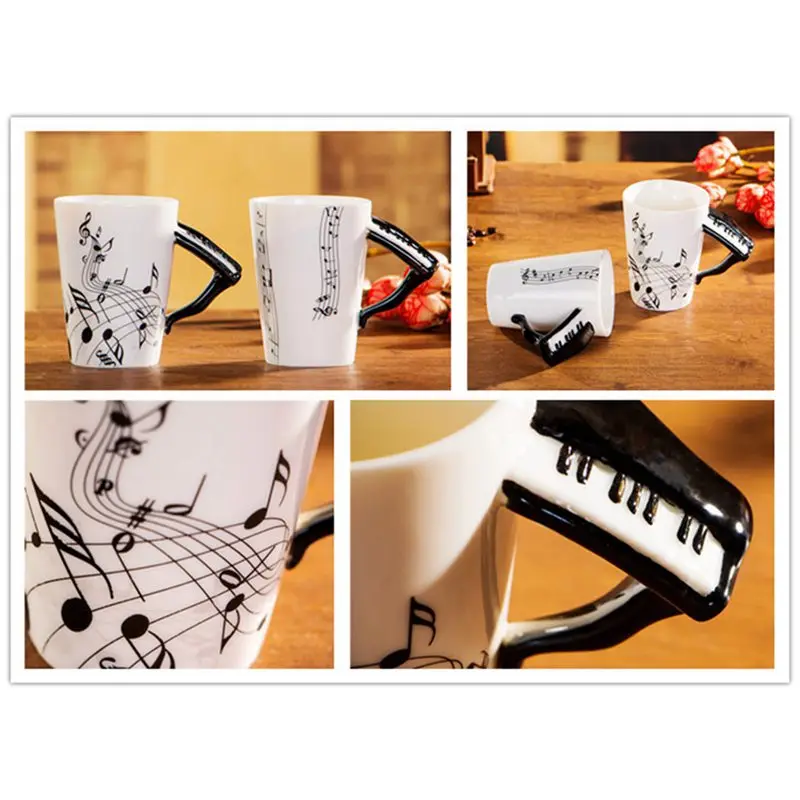 Акция! Необычная необычная керамическая чашка с ручкой пианино для кофе и молока