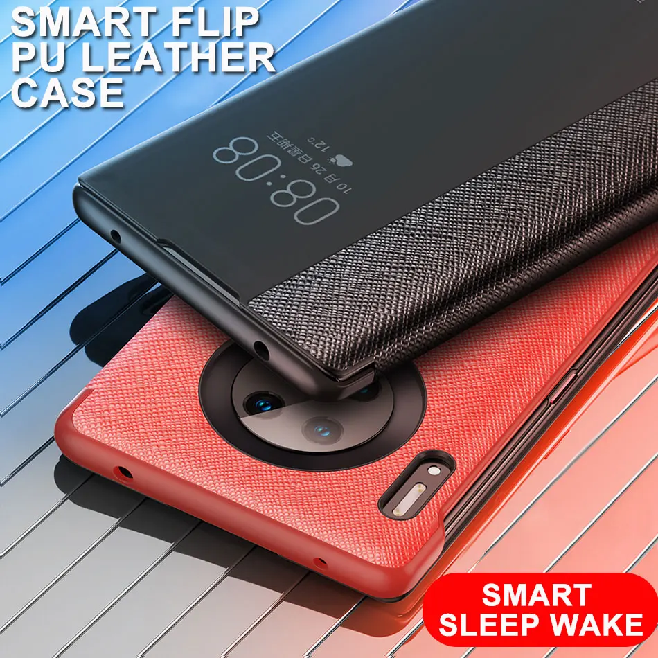 

Flip Case For Huawei Mate 30 Pro Smart Touch Clear View PU Leather Cover Mate30 Pro Wake up sleeping shockproof Protective Capa