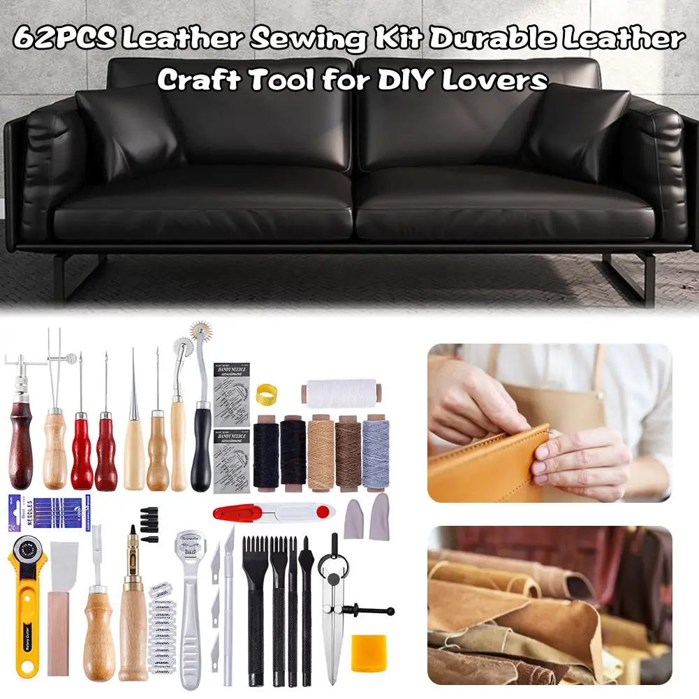 

1set Leather Sewing DIY Tools Handmade Hand Stitching Sewing Accessory Leather Working Kit Awl Crimper Needle Wax Line