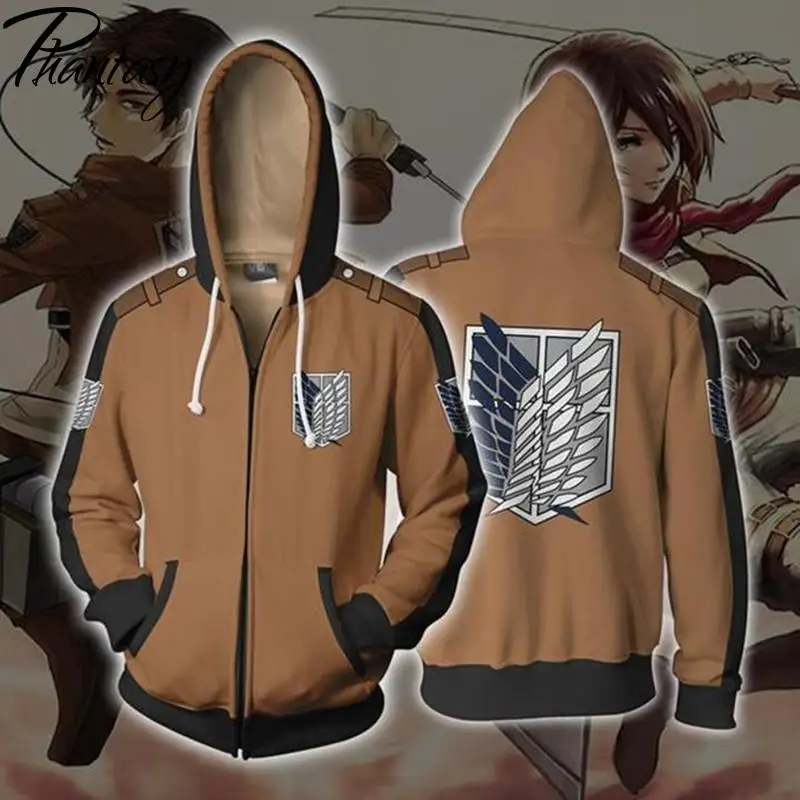 Phantasy Men's Hoodies Attack on Giant Anime Cosplay Hoodie 3D Print Hooded Sweatshirt Jacket Zip up Outwear Clothing Unisex | Мужская
