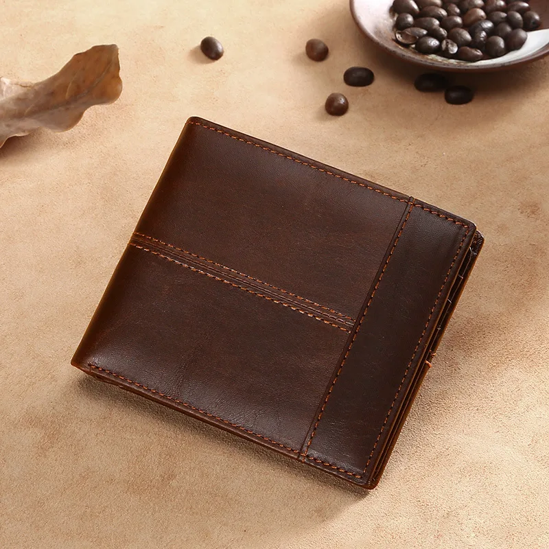 

2021 New Desinger Genuine Leather Men Wallets Card Holder Rfid Short Top Layer Leather Wallet Retro Wax Zipper Zero Wallet 45