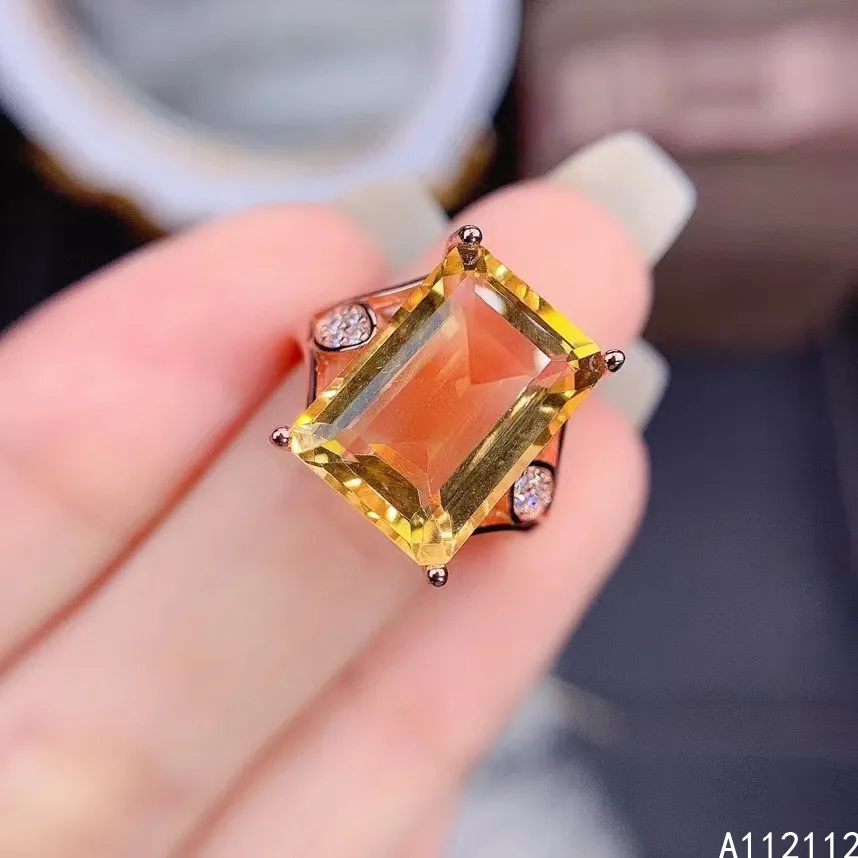 Exquisite Jewelry 925 Sterling Silver Inset With Gemstone Woman's Classic Trendy Rectangle Citrine Adjustabl Ring Support Detect