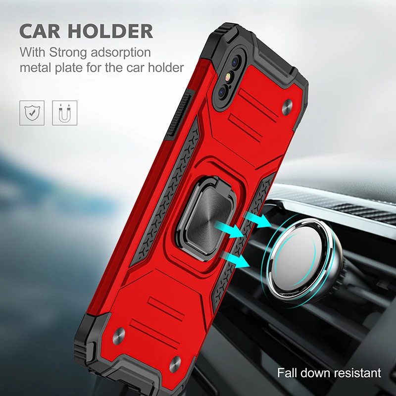 Heavy Duty Car Magnet Shockproof Armor Case For iPhone 12 13 mini 11 Pro 6s 6 7 8 Plus X Xr Xs Max Cover 360 Ring Stand Holder | Мобильные