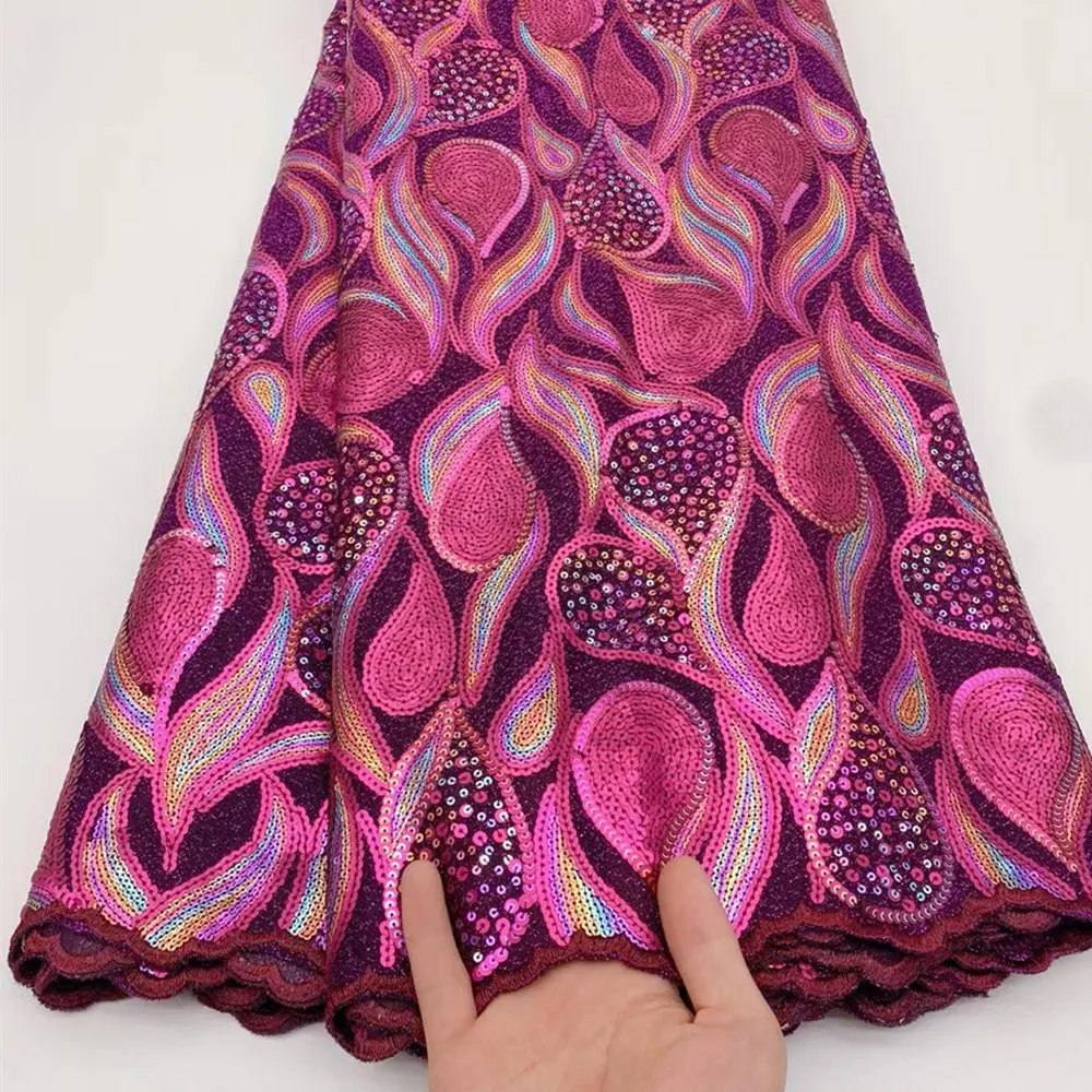 

Africa Lace Fabric Hot Sale Beaded Nigeria Tulle Mesh Lace With Sequins High Quality Embroidery Fabric For Women's Party Dresses