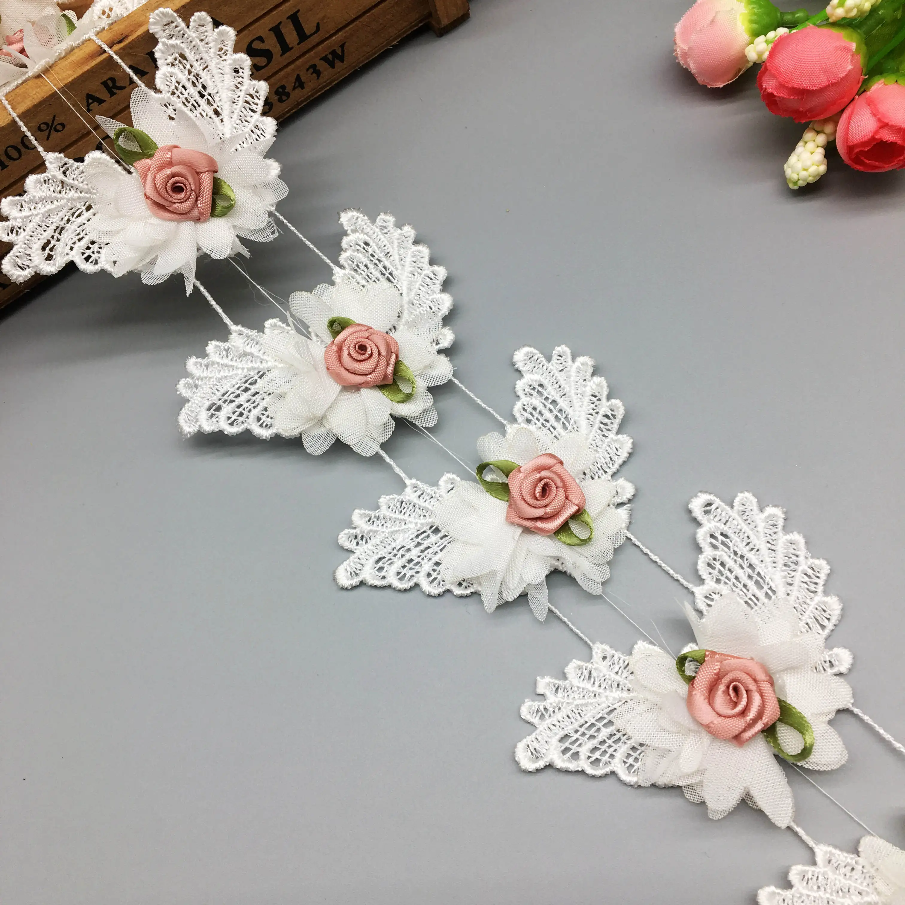 1 ярд белое 3D цветочное кружевное платье для невесты Свадебная аппликация с