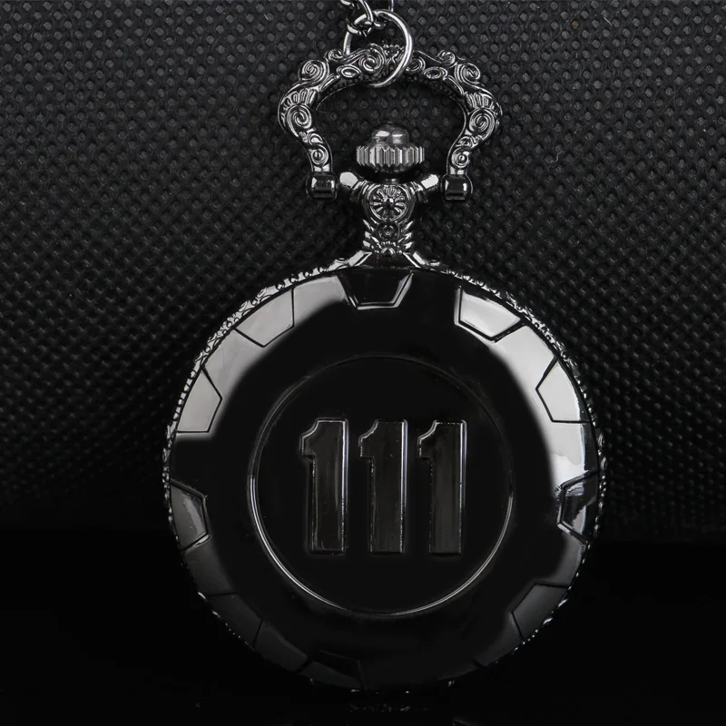 

Steampunk Black Game Fallout 111 Quartz Pocket Watch Analog Pendant Necklace Mens Watches Womens Boy Gifts TD2030