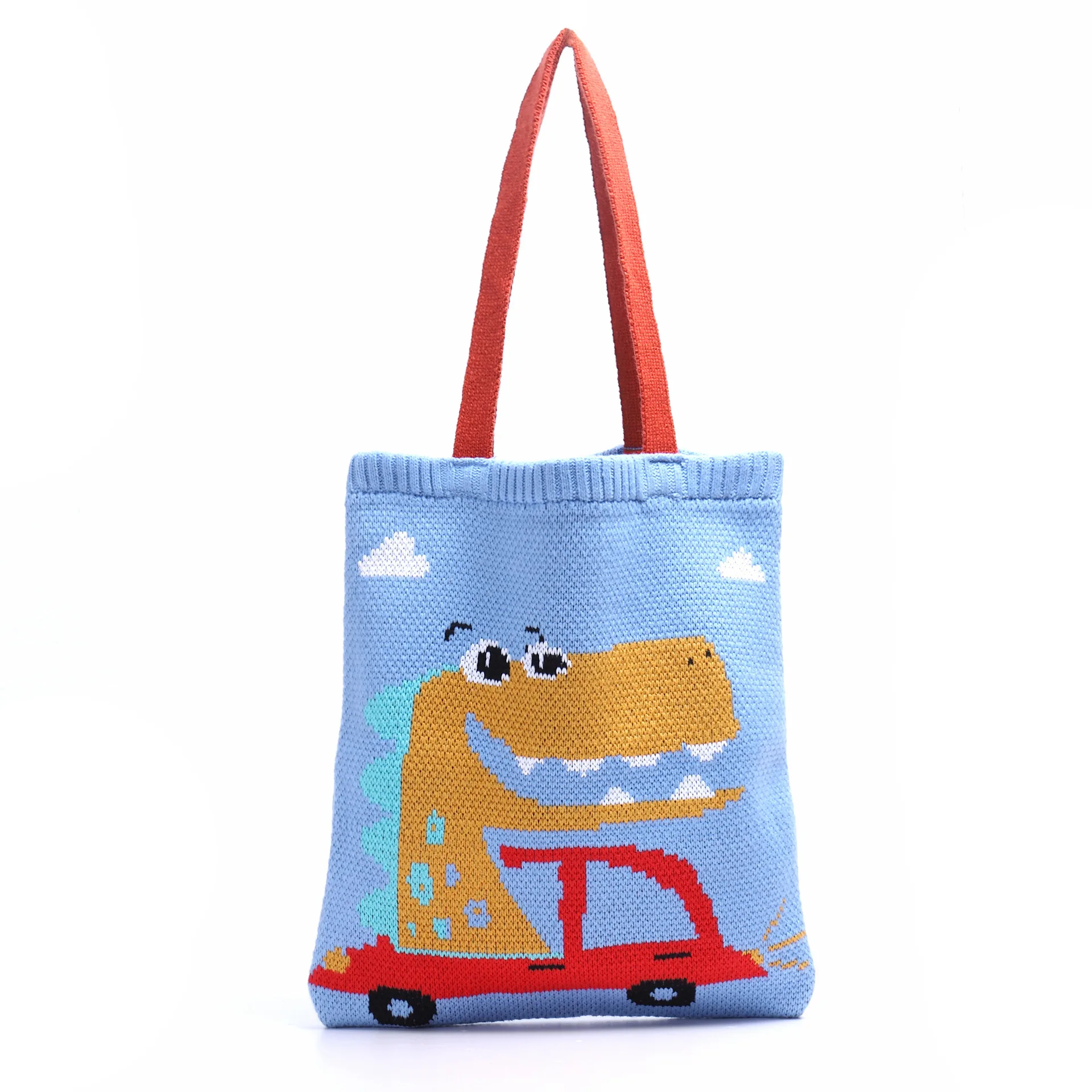 

Girls Knitting Dinosaurs Pattern Tote Bag Female Korean Style Kawaii Cute Daily Crochet Soft Stylish Shopping Shopper Handbag