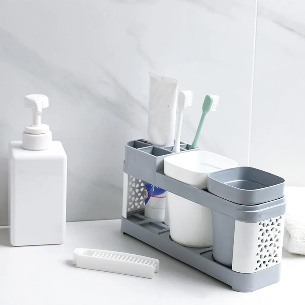 

Toothbrush Holder Stand Plastic Cup Set Shelf Bathroom Toothpaste Storage Rack Akcesoria azienkowe Zestawy Banheiro