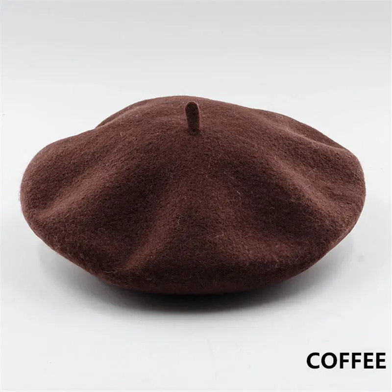 Coffee color Французская шапка, Модный берет шапка, Женский фетровый берет, британский стиль, шерстяной берет для девочек, женские одноцветные свободные Зимние береты для женщин - Цвет: Coffee color
