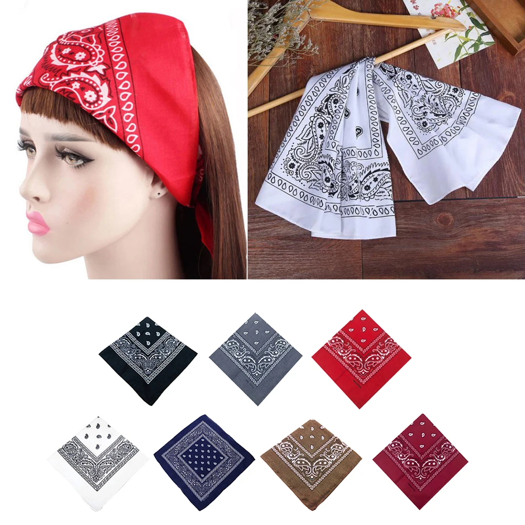 

Unisex Cotton Bandana Headwear Cowboy Headband Wrist Wrap Headtie 55x55cm