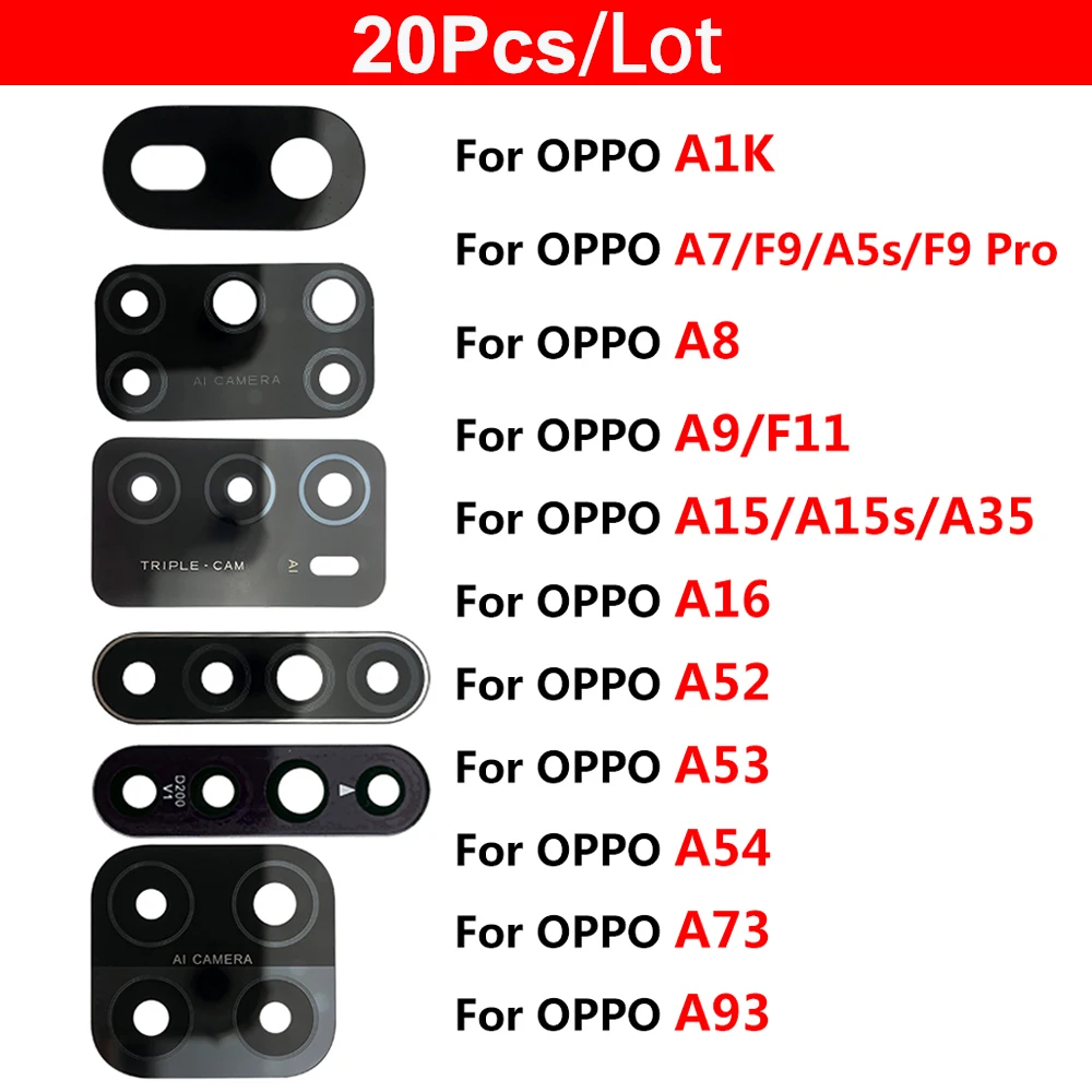 

20PC Back Rear Camera Lens Glass Cover With sticker For Oppo Realme 5 6 C3 C11 Z6 A1k A5S A8 A9 A15 A16 A52 A53 A54 A74 A93