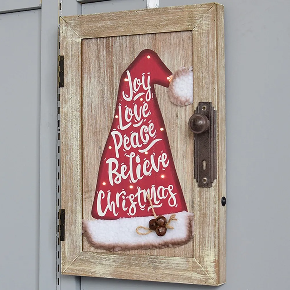 Christmas Door Hanging Plate Board Creative Hat Wall Ornaments Personality Letter Pattern Wooden Lights | Дом и сад