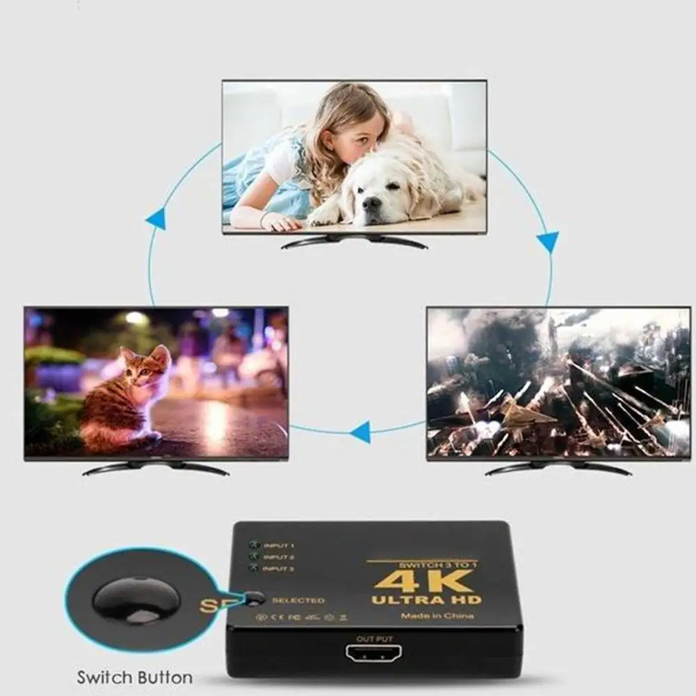 

1080p 4k * 2k-совместимый видеопереключатель сплиттер 3 входа 1 выходной порт концентратор для Dvd Hdtv Ps4 O2v0