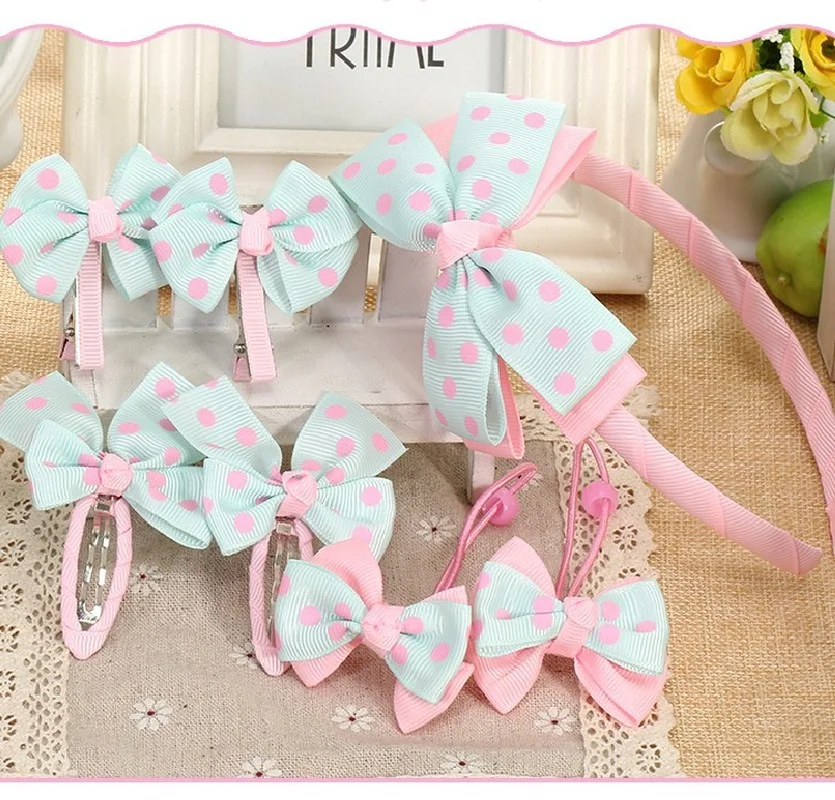 

1set=7pcs Cute Children Hair Accessories Hairband Hairpins scrunchies Baby Girls Lovely Bow Headwear Kids Hair Clip Headband