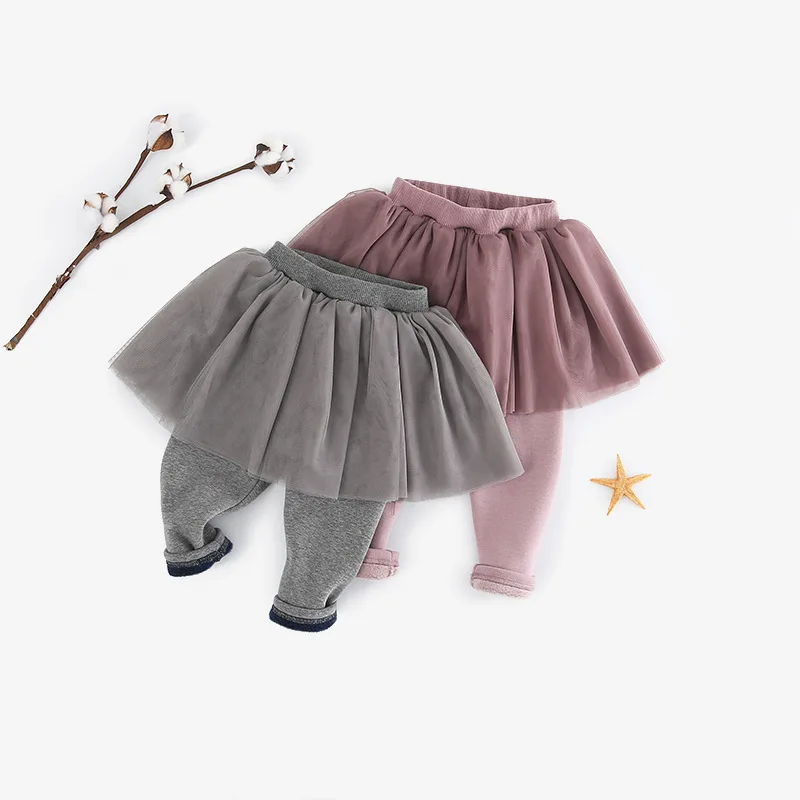 

Toddler Leggings Autumn Winter Thicken Mesh Skirt Pants Fake Two Pieces Culottes for Girl Baby Kids Pants Fashion Child Trousers