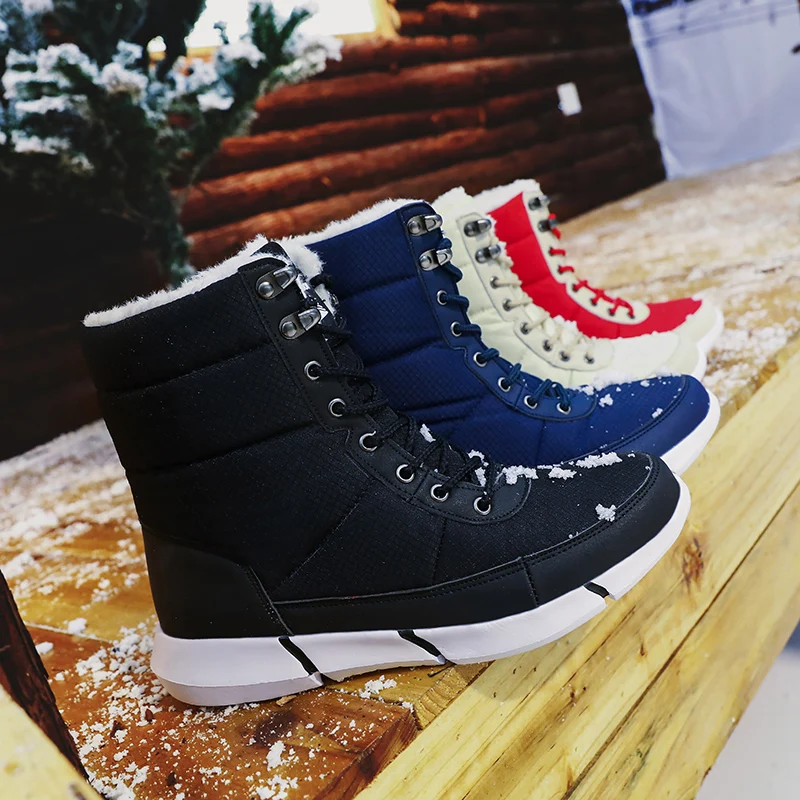 Модные зимние ботинки мужские меховые теплые кожаные плюшевые