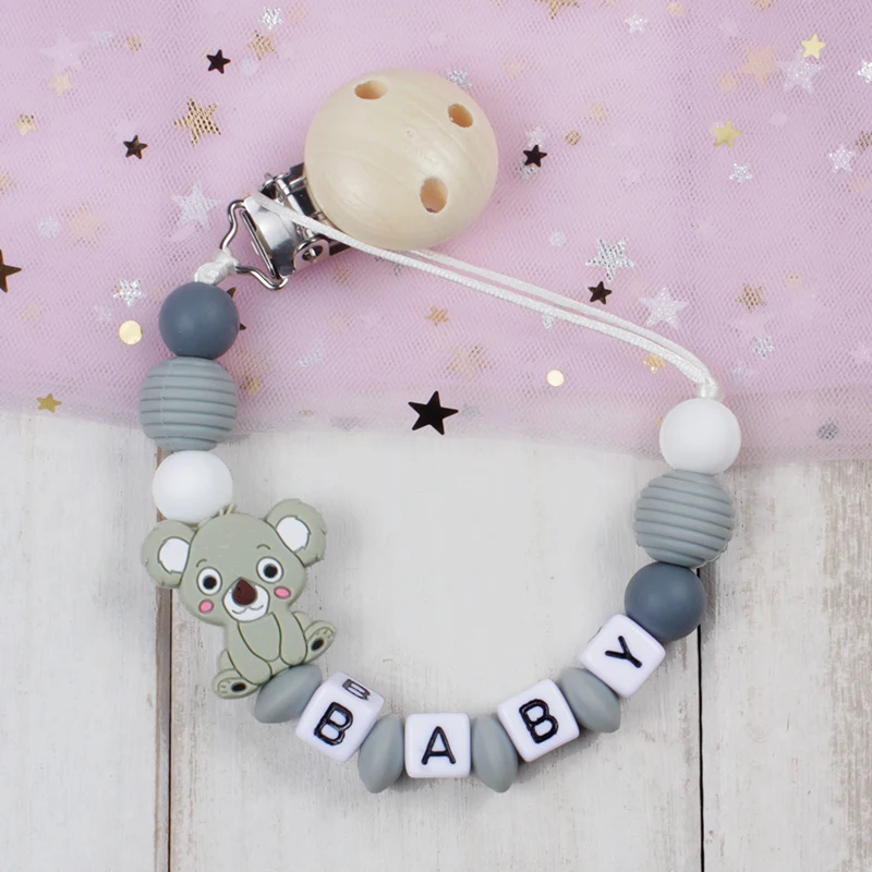 

Customizable Name Cute Silicone Animal Pendant Pacifier Clips Chain Nipple Holder for Infant Baby Shower Gift BPA Free