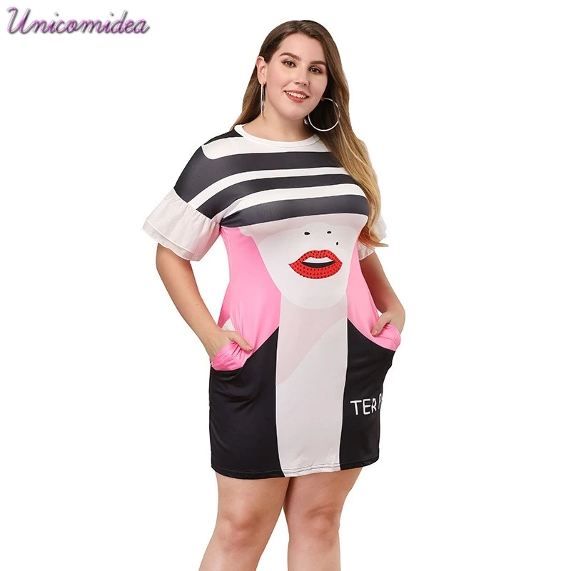 Плюс Размеры летнее платье Для женщин 2019 с О образным вырезом оборками коротким