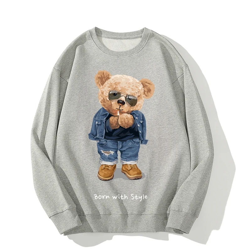 

100% Cotton Smoking Bear Hoodie Women 2021 Winter Long-sleeved Sweatshirt Loose Pullover Oversized Hoodie Men's And Women's Tops