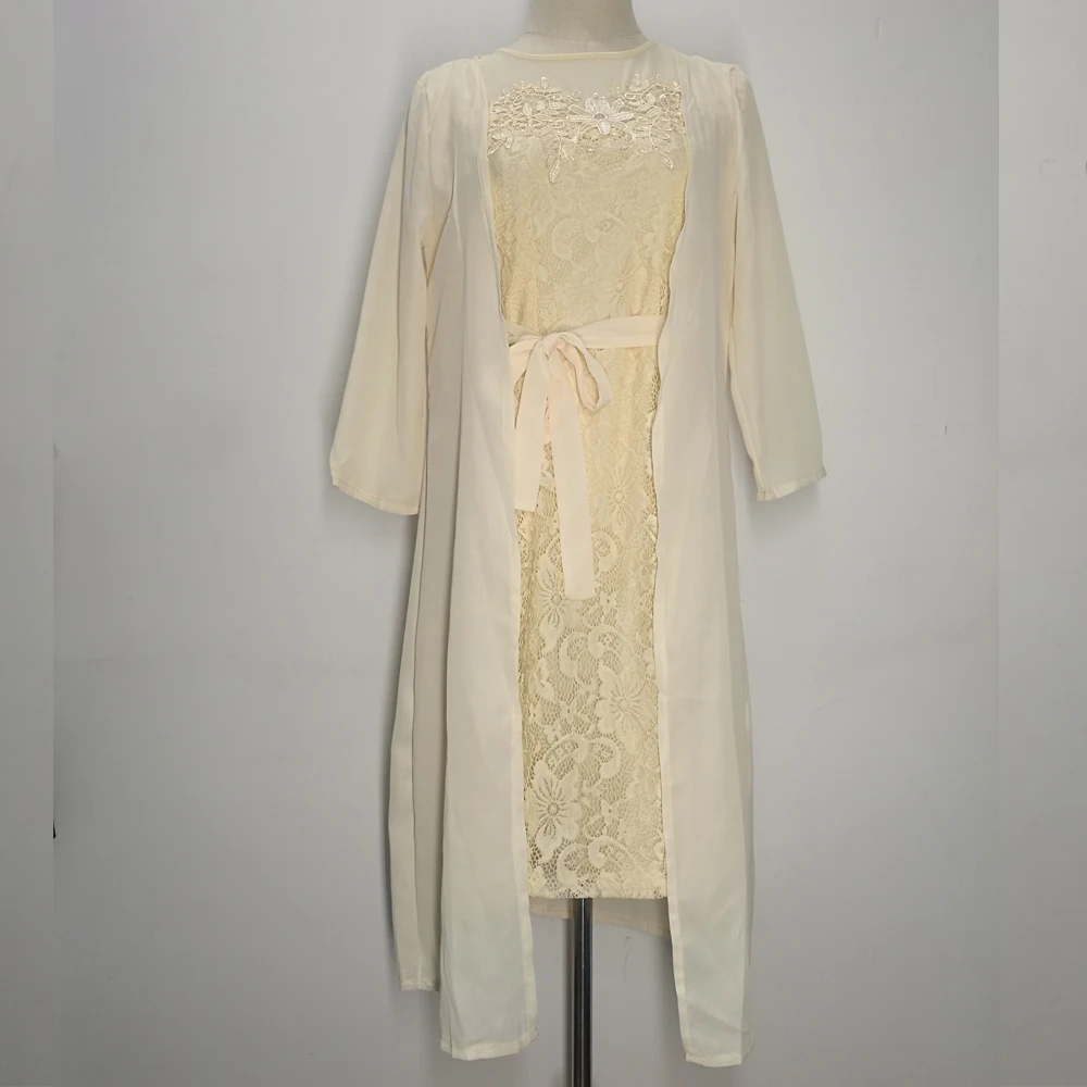 Long Sleeve Summer Dress Women 2021 Embroidered Lace Long Party vestidos de mujer Casual Slim Cloak Set Autumn Women Clothing