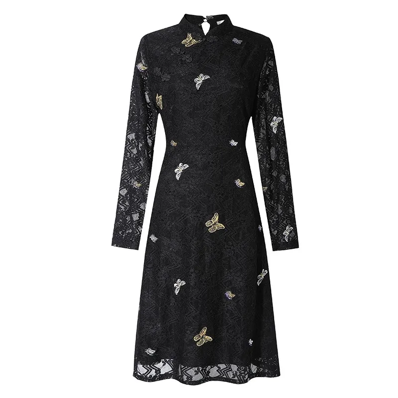 

Черный с кружевным плетением и класса «Люкс» Vestidos модный элегантный халат осень Новый стиль размера плюс, платье, женские офисные туфли, жен...
