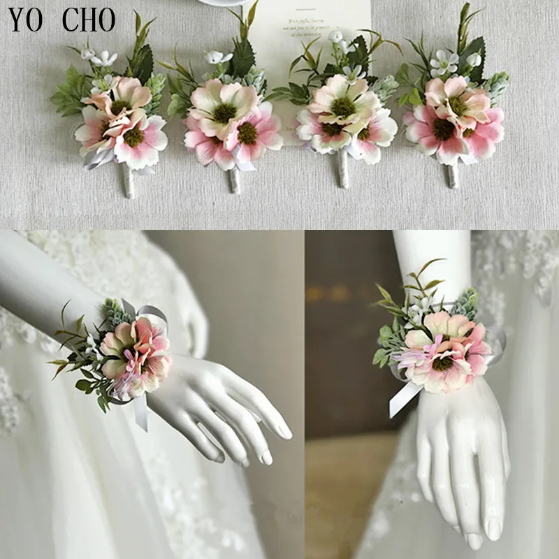 

Wedding Wrist Corsage Bracelet Bridesmaid Artificial Flowers Groom Boutonniere Pin Marriage Wedding Planner Silk Flower Corsages