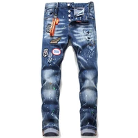 brand jeans dsquared2 stretch jeans pants men slim jeans denim trousers zipper blue hole pencil pants jeans for men