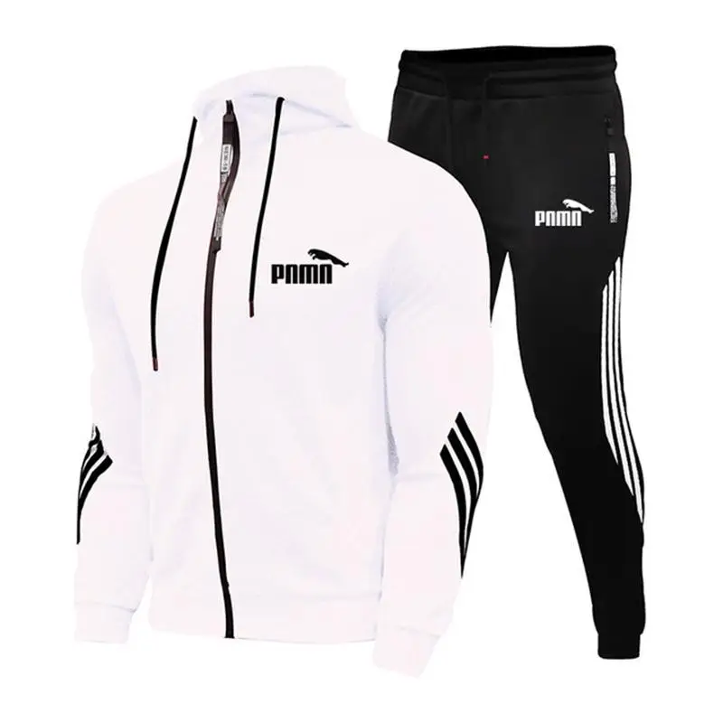 

Men's casual sportswear, a set of elegant sweaters and sports pants, a zipper high collar suit, a racing suit, new in 2021