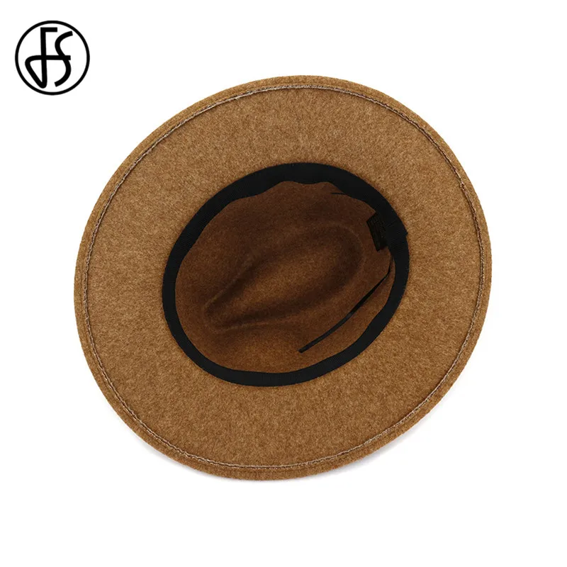 Шапка фетровая унисекс FS из шляпа с широкими полями шерсти бежевого и белого