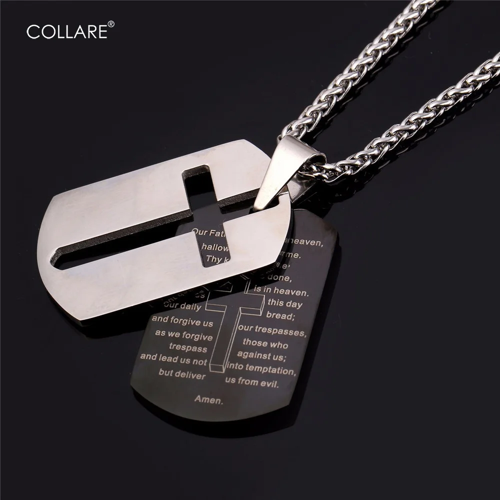 

Collare Bible Lords Prayer Cross Pendants 316L Stainless Steel Dog Tag Necklaces Gold Color Scripturoe Men Jewelry P509