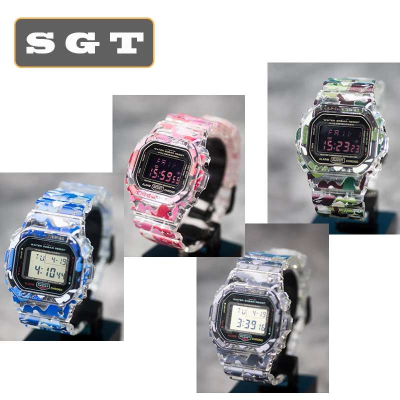 Ремешок Камуфляжный прозрачный для DW5600 DW5610 запасной резиновый спортивный