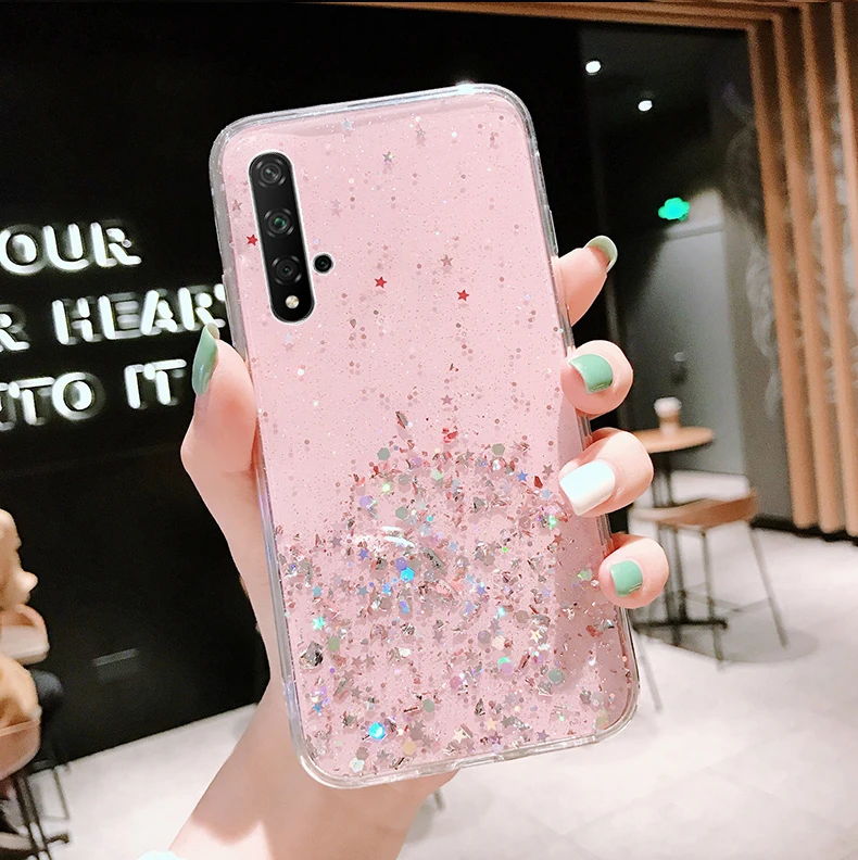 Auroras для huawei Nova 5T Блестящий блестящий чехол с блестками для Nova 5T прозрачный мягкий чехол со звездным небом полный Чехол со звездами и Луной - Цвет: Pink