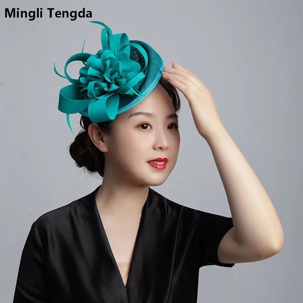 Mingli Tengda головной убор невесты колпак декоративный Свадебная шляпка фотография Cambric шляпа Свадьба темно-синий/белый/зеленый Свадебные аксессуары тиара - Цвет: Blue and green